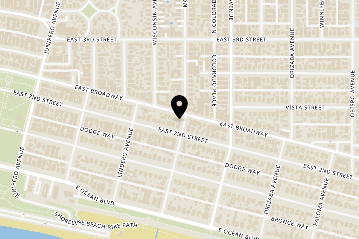 Map showing the location of The Wild Chive on 2650 East Broadway in Long Beach